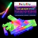 Party City 48pk LED Foam Glow Sticks 14- Glow in the Dark Party Supplies Favors, Colorful Flashing Wand with 3 Modes, Foam Light Up Sticks Bulk Party Pack for Wedding, Birthday, Concert