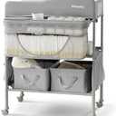 Sweeby Portable Baby Changing Table, Foldable Diaper Changing Station with Waterproof Pad, Mobile Nursery Organizer for Infant & Newborn Essentials, Grey