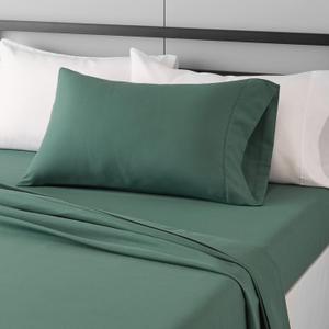 Amazon Basics Lightweight Super Soft Easy Care Wrinkle-Free Breathable Brushed Microfiber 3-Piece Bed Sheet Set with 14-Inch Deep Pockets, Twin XL, Emerald Green, Solid