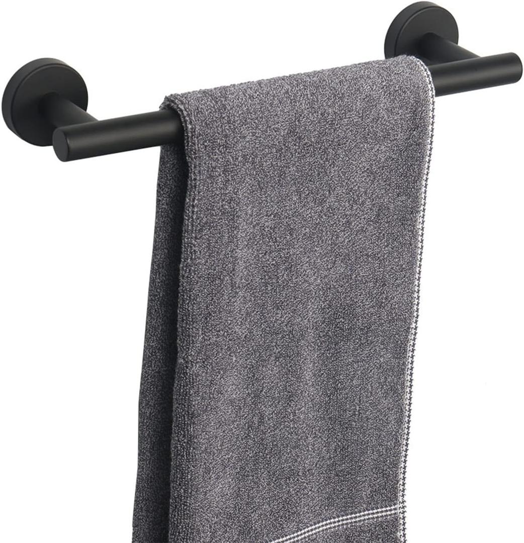TocTen Bath Towel Bar - Thicken SUS304 Stainless Steel Bathroom Towel Holder, Towel Rod for Bathroom Heavy Duty Wall Mounted Towel Rack Hanger (12IN, Black)