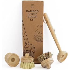 Cactus Cradle Bamboo Scrub Brush Kit – 2-Piece Dish Brush Set | Plastic-Free, Non-Toxic, Non-Scratch Cleaning for Dishes, Pots, Pans & Produce