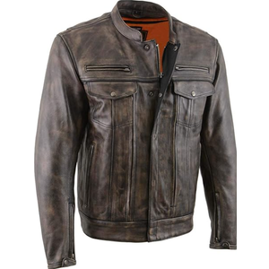 Milwaukee Leather MLM1506 Men's Black Premium Leather Motorcycle Jacket w/Utility Pockets Cool-Tec Leather Treatment, Size L, Distressed brown