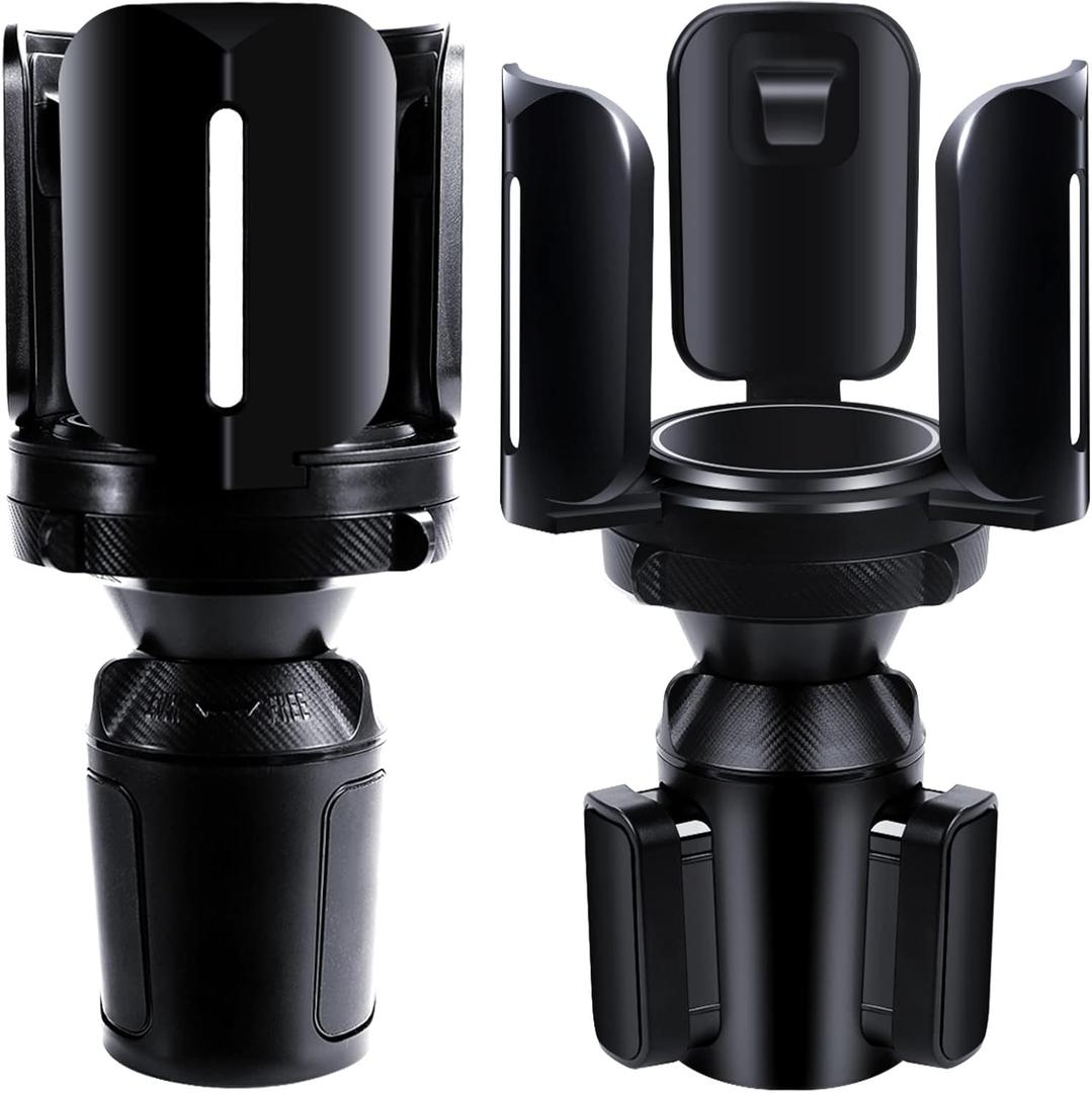 2PC Car Cup Holder Expander with Adjustable Holder and Base, Compatible with Yeti Rambler, Hydro Flask, Nalgene, Stanley 10 to 64oz, Hold 2.9" to 5.5 Large Bottle Mugs Food Drink, Universal Fit Car Cup Holder
