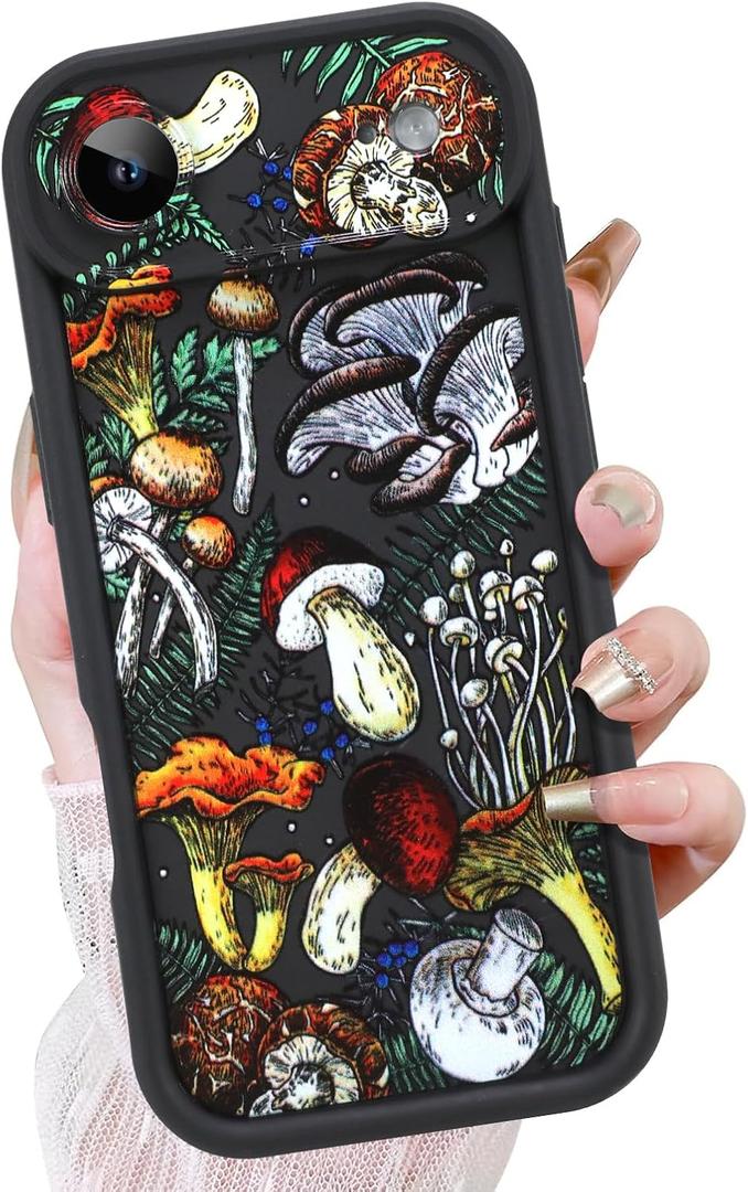 KANGHAR Black Case for iPhone Air Case, Cute Mushroom Art Design Soft TPU Shockproof Protective for Women Girl Summer Phone Cover