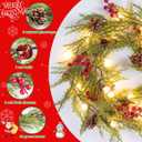 Quntis Christmas Garland with 20 Globe Lights, 2 Pack 5.7FT Artificial Red Berry Garland Christmas Decorations PineCones Bells, Lighted Garland for Mantel Door Fireplace Table Holiday Indoor Outdoor