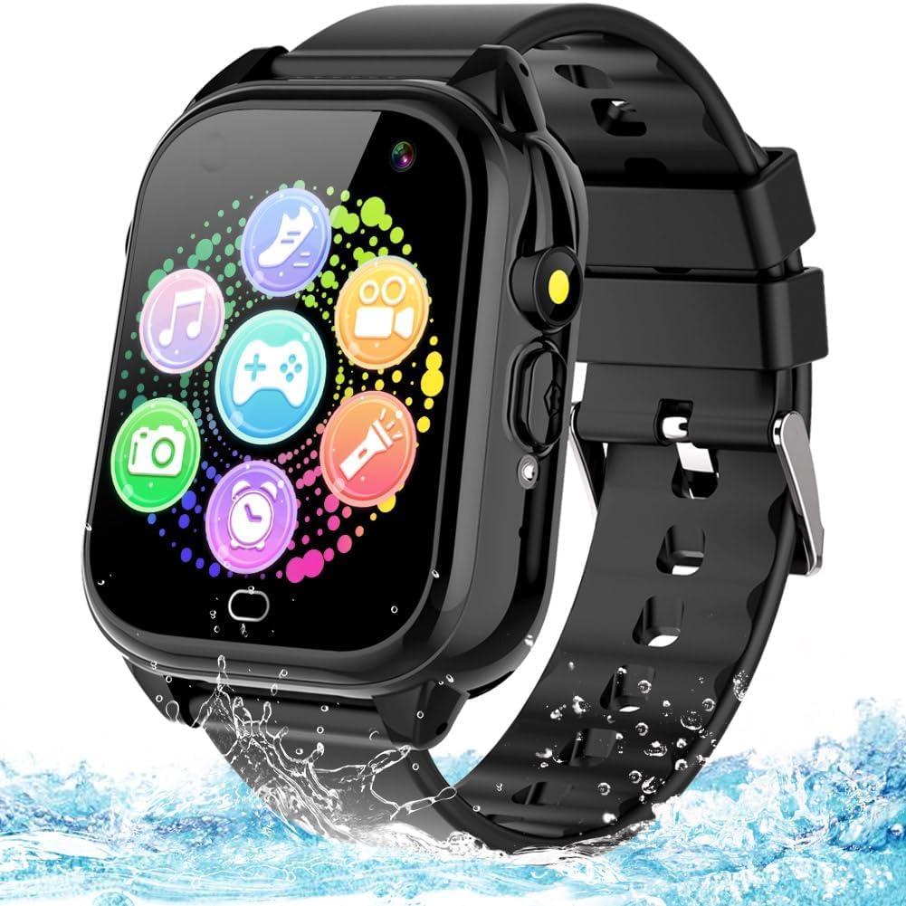 Waterproof Kids Smart Watch for 3-12 Years Old Boys Girls Toys with 26 Game Video Camera Pedometer Music Player Alarm Clock Calculator 1.44'' HD Touchscreen Electronic Learning Toys Birthdays Gifts