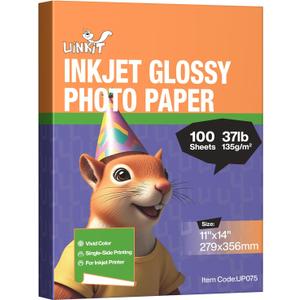 Uinkit 37lb Thin Flyer Paper Glossy 11x14 Inkjet 100 Sheets Single Side DIY Chip Bag 135gsm Photos Picture for Inkjet Printer with Dye Ink Brochure (11X14X100)