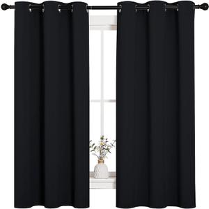 NICETOWN Halloween Pitch Black Solid Thermal Insulated Grommet Blackout Curtains/Drapes for Bedroom Window (2 Panels, 42 inches Wide by 63 inches Long, Black)