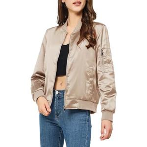 YEABEDA Satin Bomber Jacket Women Casual Fall Varsity Jackets Zip Up Outerwear Windbreaker with Pockets XL
