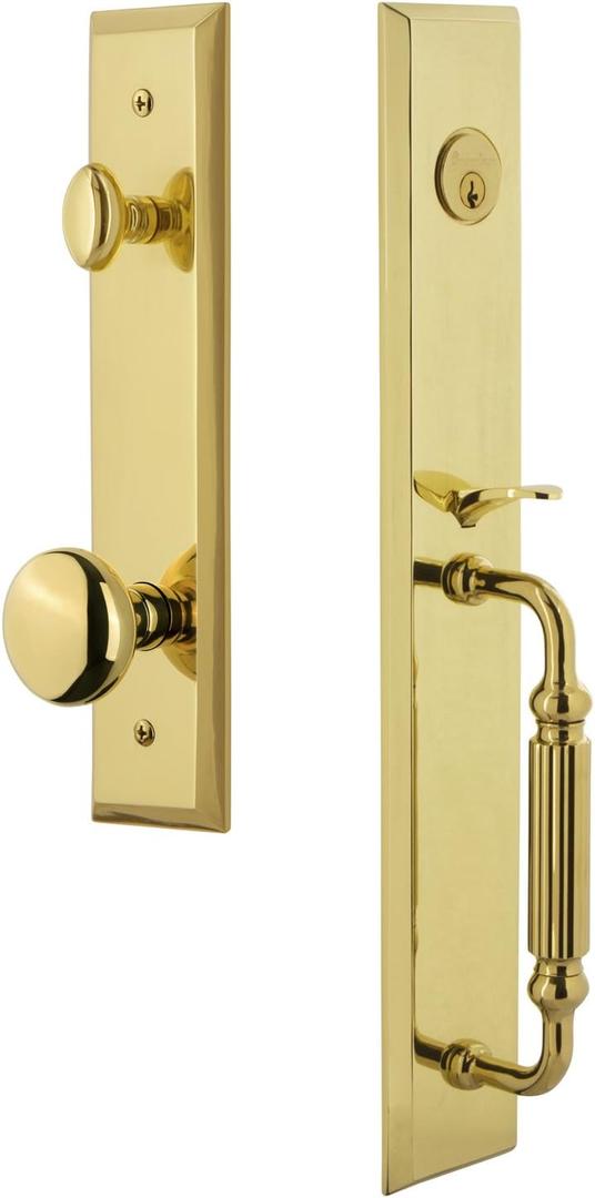 Grandeur 849471 Hardware One-Piece Handleset with F Grip and Fifth Avenue Knob, Dummy Entry Set, Lifetime Brass Grandeur 849471 Hardware One-Piece Handleset with F Grip and Fifth Avenue Knob, Dummy Entry Set, Lifetime Brass