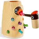 TOP BRIGHT Montessori Toys for 2 Year Old Girl and Boy, Fine Motor Skills Toddler Toys Age 2-4, Woodpecker Worm Toy Magnetic Bird Feeding Game