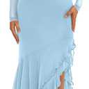 BTFBM Women's Maxi Dresses Spring 2026 Long Sleeve Ruched Bodycon Solid Ruffle Mermaid Cocktail Wedding Guest Dress, XXL