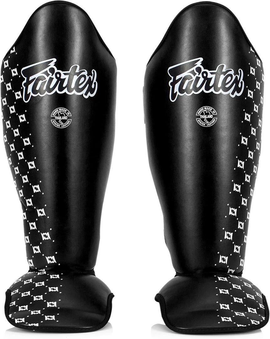 Fairtex SP5 Muay Thai Shin Guards for Men, Women, Kids | Shinguards are Premium, Lightweight & Durable | Extended Protection to Avoid shin splints During Training or Sparring (Black)