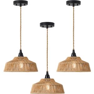 Boho Pendant Light with Cord 11 Inch Rattan Hanging Lamp Hand Woven Wicker Small Chandelier Hanging Lights Fixture for Bedroom Kitchen Hallway Foyer 3 Packs