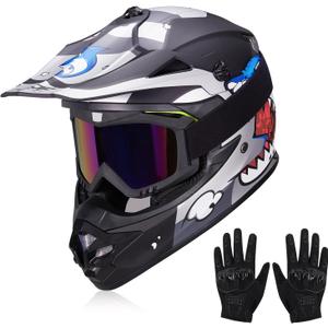 Youth Kids Dirt Bike Helmets J01 Full Face Motocross DOT Approved, Large