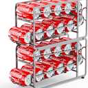 Canyave Soda Can Organizer Storage Rack, 2 Pack Stackable Beverage Soda Can Dispenser Organizer Holder for Refrigerator, Cabinet, Pantry (Silver)