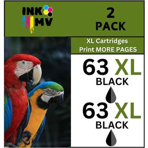 INK MV 63XL Black Printer Cartridges, High-Yield XL Replacement for HP 63, 2 Pack