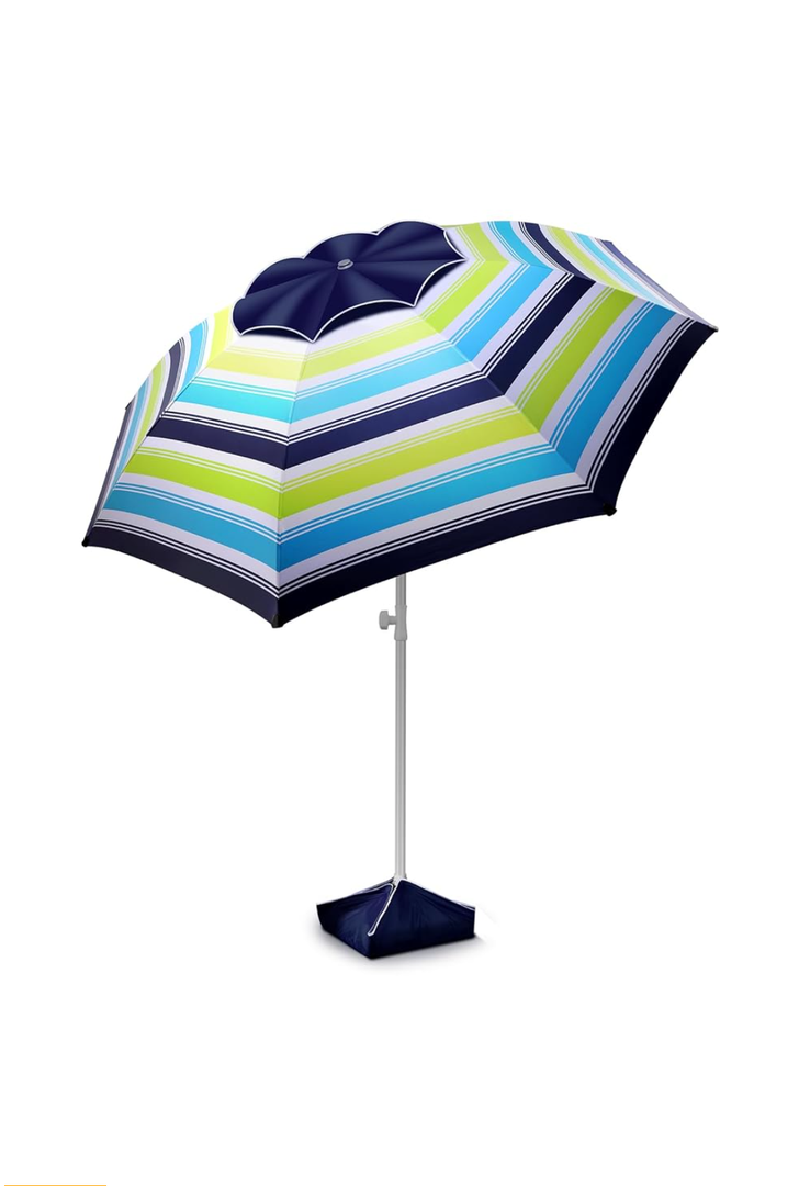 8FT Large Beach Umbrella with Level 7 Wind Resistance, Sand Anchor, Portable Outdoor Umbrella with UPF50+ UV Protection, Tilt Sun Shelter for Beach, Patio, Yard