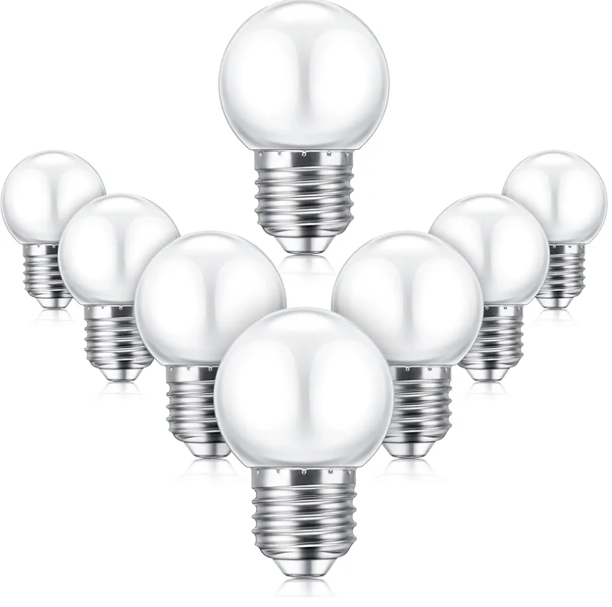 LED Night Light Bulb 1 Watt Low Wattage LED Bulbs 7.5 Watt Equivalent 4511220 Lighting S11 White Lightbulb Small Globe with E26 Medium Base G45 2700k Not Dimmable for Outdoor Christmas, 8 Pieces
