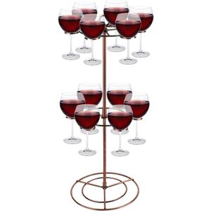 NQEUEPN Champagne Tower, 2 Tiers 12 Holders Champagne Tower Stand Metal Cocktail Tree Stand Wine Glass Drink Cup Shelves Rack for Beverage Cocktails Martini Margarita Bar Party Display