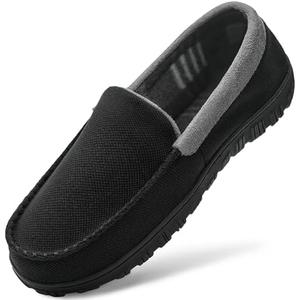 MIXIN Mens Moccasins Slippers Slip On House Shoes with Warm and Cozy Memory Foam Hard Sole Indoor Outdoor Size 40,5