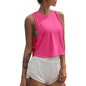 Sanutch High Neck Crop Top Workout Shirts Cropped Muscle Tank for Women Pink XS