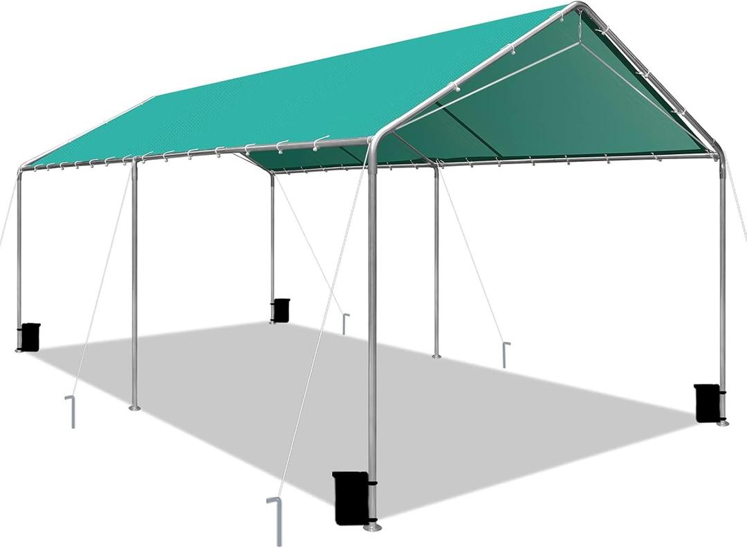 Heavy Duty 10 X 20 Ft Easy to Assemble Metal Car Canopy Shelter with Reinforced Steel Cables, Outdoor Portable Garage for Car, Boat Tent, Green