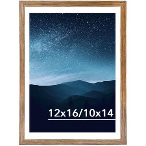 JCJMY 12x16 Picture Frame with 10x14 Mat for 30 x 40cm Diamond Art Painting, Display Photo 10x14 with Mat or 12 x 16 Without Mat, Wall Hanging Large Frame with Durable Plexiglass, Rustic Brown