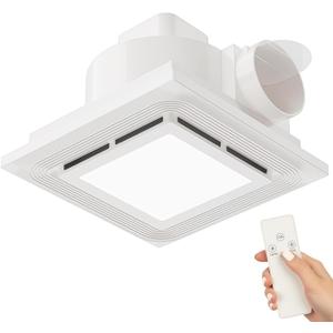 10 Inch Ultra Quiet Bathroom Exhaust Fan with Light, Ceiling Vent Fan with LED Light & Remote Control, 120 CFM Energy Efficient, 8.3x8.3 Inch Mounting Size, Easy Install