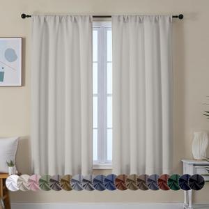 Simplebrand Ava Natural Blackout Curtains for Bedroom 63 Inch Length 2 Panels Set, Solid Thermal Insulated Energy Saving Rod Pocket Window Treatment Curtains Blackout Drapes, W40 x L63 Inch, Natural (40"W x 63"L (Pack of 2))