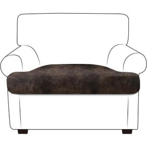 Leather Look Couch Cushion Covers Sofa Seat Slipcovers Sets Couches Furniture Protector for Sectional Armchair Loveseat Pets Kids Stretch Spandex Fabric (1 T-Cushion Armchair, Brown)