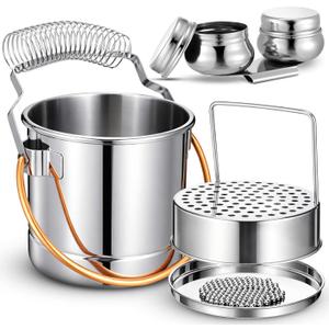 2 Pcs Paint Brush Cleaner Set Stainless Steel Double Dipper Palette Cup Paint Brush Portable Washer Holder for Oil Cleaner Kits(Straight Shape,Jumbo)