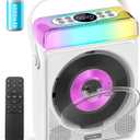 Portable CD Player with Bluetooth & RGB Lights, 4000mAh Rechargeable Personal CD Player with Speakers & Remote, Bass Boost, USB/TF/AUX Support, Portable Bluetooth CD Player for Home/Outdoor Use (White