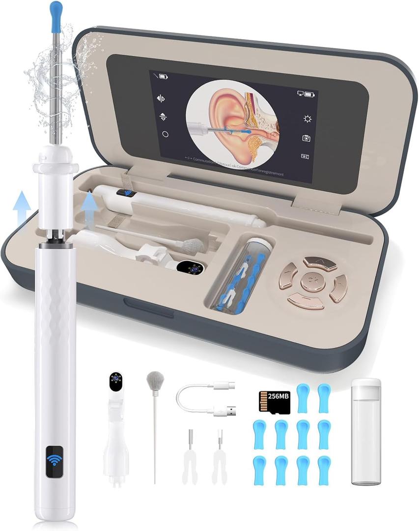 Sofbunny A03 Ear Wax Removal Tool Camera, Ear Cleaner with 1080P HD Camera, 3 in 1 Ear Cleaning Tool with 10 Replacement Tips, Earwax Remover Kit for Kids & Adults, Otoscope with LED Lights, 256MB Card