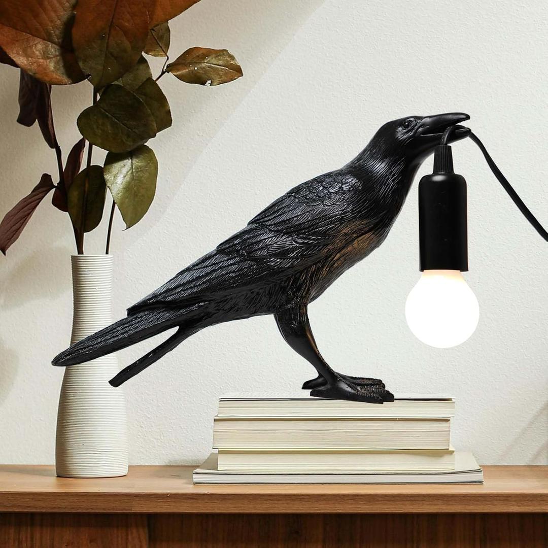 Raven Lamp - Adjustable Brightness with Bulb, Gothic Home Decor for Bedside, Bedroom, Living Room, Halloween Table Decor Light