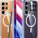 FNTCASE for Samsung Galaxy S24-Ultra Case: Shockproof Clear S24 Ultra 5G Protective Cell Phone Cases - Anti Yellowing Slim Silicone Hard Cases - Durable Full Protection Phone Cover (Clear Magnetic)