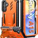 FNTCASE for Samsung Galaxy A15-5G Case: Military Grade Drop Proof Protection Phone Cover with Kickstand | Heavy Duty Rugged Full Body Protective Shockproof Matte Textured TPU Cases - 6.5 Inch (Orange)