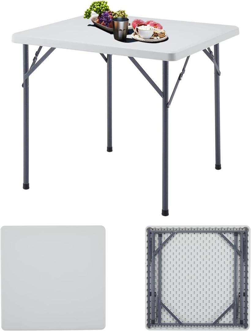BOOSDEN 32 Inch Square Folding Table, Lightweight Folding Card Table, Indoor Outdoor Portable Utility Foldable Tables, Collapsible Legs Plastic Table for Puzzles Game Crafting Camping Picnic Party (80 X 80cm Square)