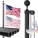 14 Gauge Flag Pole for Outside In Ground, 20 FT Heavy Duty Flagpole Kit for Yard, Extra Thick Outdoor Flag Poles with 3x5 American Flag for Residential or Commercial, Black