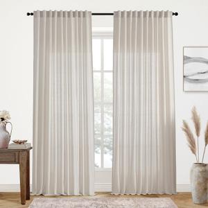 XTMYI Oatmeal Country Curtains for Living Room,Sheer Linen Shabby Chic Curtains for Bedroom 70 Inches Wide 9 Inches Long