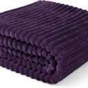 PAVILIA Super Soft Fleece Throw Blanket Twin Purple Eggplant, Fuzzy Plush Flannel Throw, Warm Cozy Ribbed Microfiber Blanket for Sofa Couch Bed, Lightweight Striped Blanket, Purple, 60x80