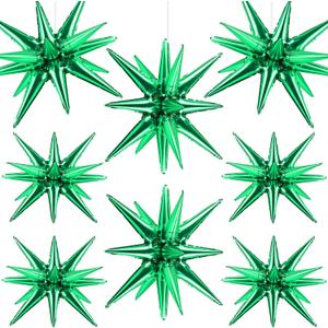 8 Pcs Green Star Balloons, 27/22 inch One-Piece Explosion Foil Balloons for Birthday, St Patricks Day, Easter, Christmas, Graduation Party Decorations(Green)