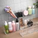 3 Pack Bathroom Makeup Organizer Long Narrow Clear Cabinet Door Organizer Wall Mount Clear Bathroom-Organizers and Storage with 3 Compartments Acrylic Shower Shelves for Kitchen & Bathroom, Office