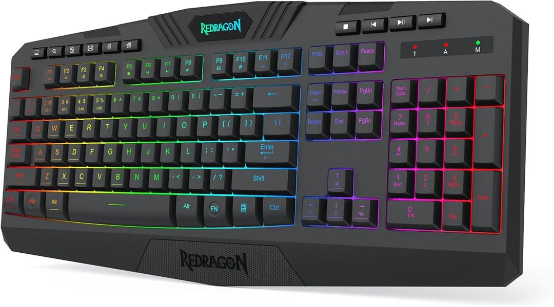 Redragon K503 Wireless Gaming Keyboard, RGB LED Backlit, Multimedia Keys, Silent Membrane Keyboard with Wrist Rest for Windows PC Games (Black)