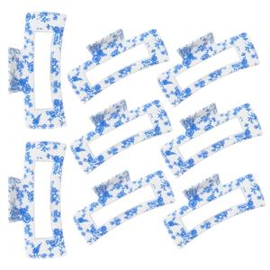 8 Pcs Blue Claw Clips Bulk for Women 5 Inch Vintage Floral Hair Claw Clips Large Square Rectangle Banana Accessories for Thick Thin Long Short Curly for Wedding Bridesmaid Bridal Shower Party
