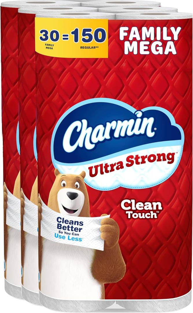 Charmin Ultra Strong Clean Touch Toilet Paper, 30 Family Mega Rolls = 150 Regular Rolls