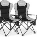 Camping Chairs 2 Pack, Camp Chair for Adults, Folding Chairs for Outside, Support 380 LBS, Portable Travel Lawn Outdoor Camping Chairs with Cup Holder & Cooler Bag, Sports Chairs for Baseball (Black)