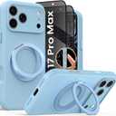 for iPhone 17 Pro Max Case with 360 Magnetic Stand, [2X Privacy Protector][Compatible with MagSafe] Reinforced Silicone Case Shockproof Drop Protection Cover with Camera Control (Light Blue)