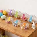 24 Packs Acrylic Easter Candy Boxes Treats Box with Cute Bunny Lid Clear Round Box Easter Container Basket Stuffers for Cookie Candy Sweets Spring Party Favor