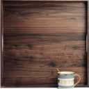 MAGIGO 19 x 19 Inches Large Square Black Walnut Wood Ottoman Tray with Handles, Serve Tea, Coffee Classic Wooden Decorative Serving Tray